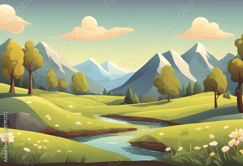 summer forest background, cartoon meadow with trees, sunny day cartoon scene, cartoon green field, summer countryside cartoon, nature cartoon background, cartoon hills and trees, cartoon park landscap