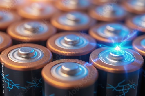 Advanced Agentic AI Technology for Future Automation Concept, Close-up Micro-scale energy cells glowing with luminescent energy pulses.