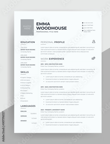 Minimal ATS-Friendly Resume Template – Corporate, Freelance, Journalist CV Design in Vector	