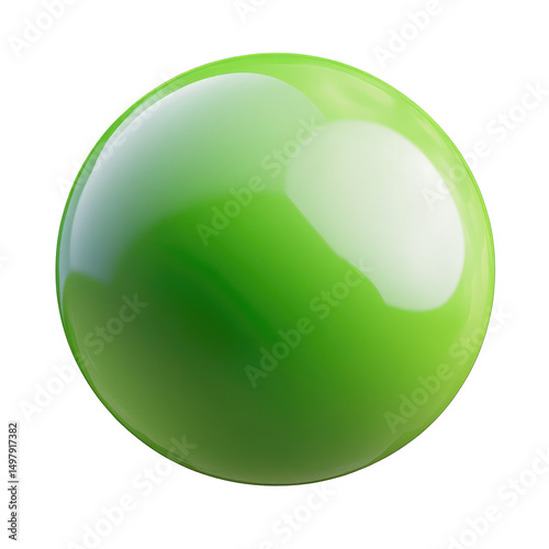 A single shiny green sphere with a glossy finish isolated against a stark black background space around it on transparent background