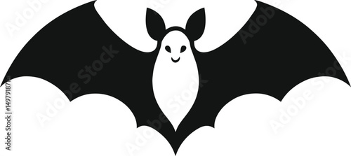 Bat Silhouette for Halloween Projects, Simple Black Bat Illustration