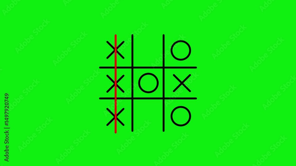 Tic tac toe icon animation on a green screen background