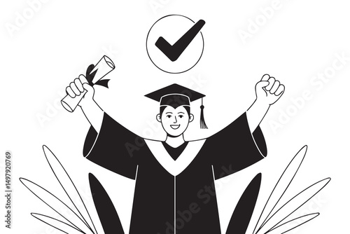 Happy Graduate Student Holding Diploma Success