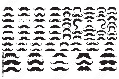 Set of Mustache Silhouettes – Vintage, Hipster, and Classic Beard Icons Collection in Vector Format
