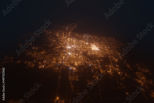 Aerial view on Tucson (USA) from south. Top view on modern city at night from space