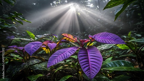 Magical Purple Rainforest Plants Sun Rays