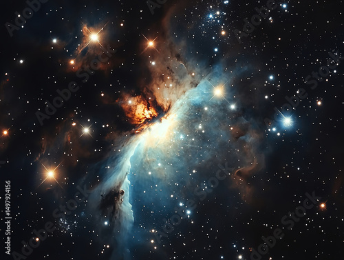 Stars and Nebula in Outer Space with Cosmic Galaxy Background