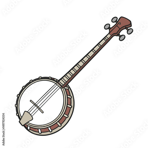 Banjo musical instrument in monochrome style isolated on white background vector illustration. Banjo, stringed acoustic wooden banjo. banjo icon silhouette vector art illustration.
