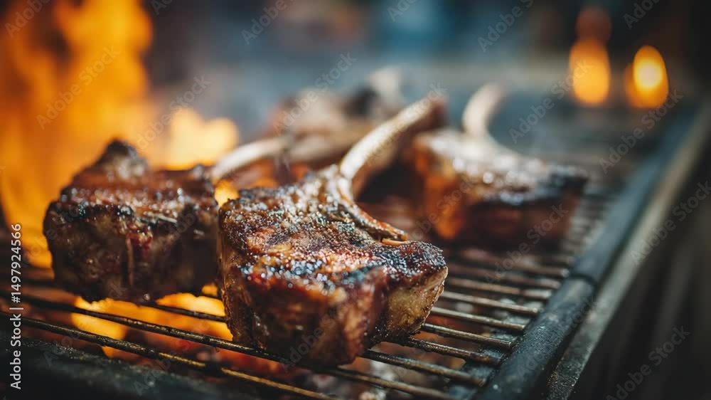 Ribeye Steak on fire grill rack with grill marks