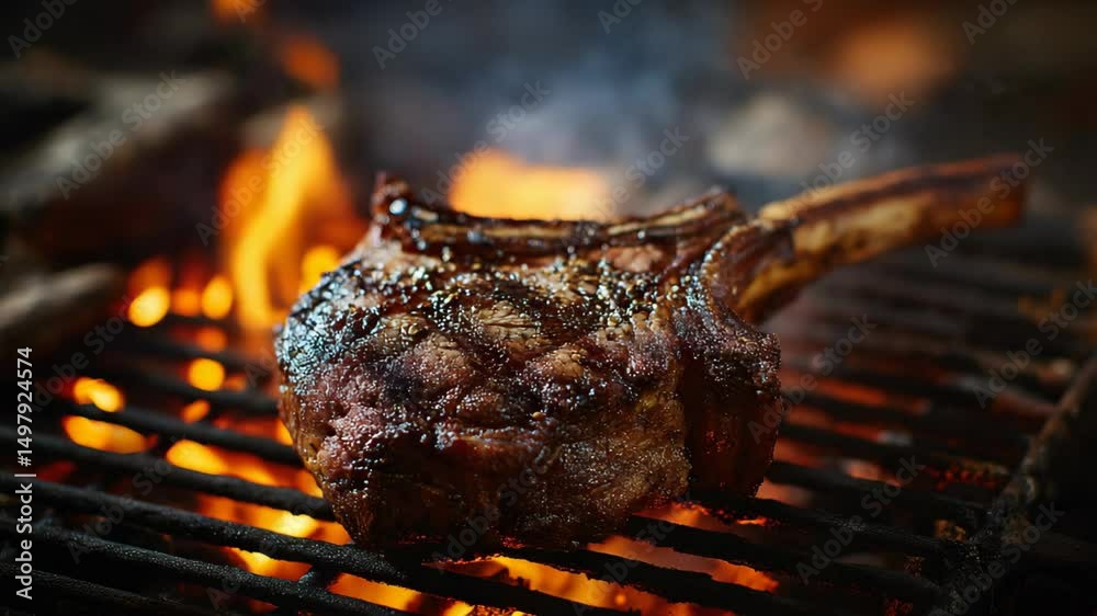 Ribeye Steak on fire grill rack with grill marks