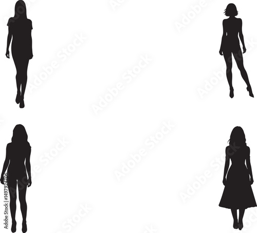 Silhouette  vector of four women in different poses, Female Shadow Figures Illustration
