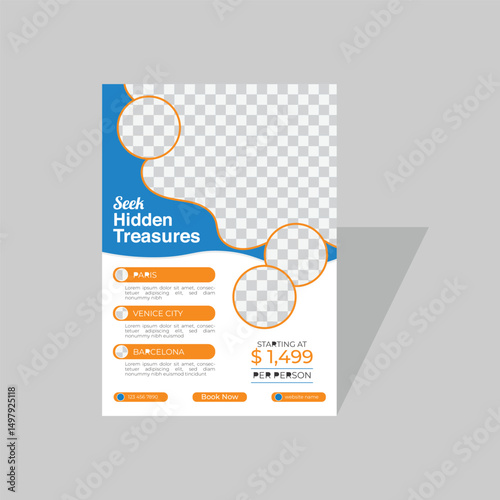 Editable Vacation Flyer Template - A4 Layout Design for Travel Agency or Adventure Tour