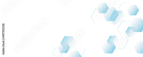 Light blue hexagon abstract technology background. Molecule structure medical science concept seamless banner design. 
