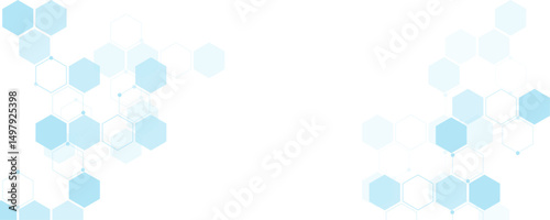 Light blue hexagon abstract technology background. Molecule structure medical science concept seamless banner design. 