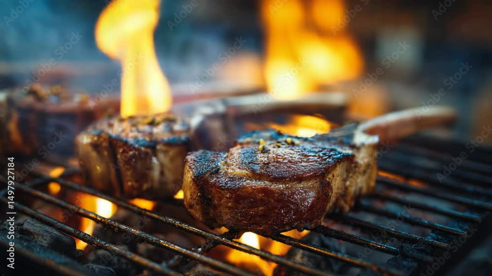 Ribeye Steak on fire grill rack with grill marks