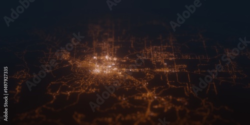 Fotografie Street lights map of Helena (Montana, USA) with tilt-shift effect, view from south