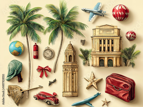 Cuba Travel Concept with Holiday Essentials and Vacation Items