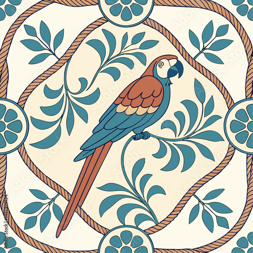 Tropical and vintage-inspired textile scarf design  