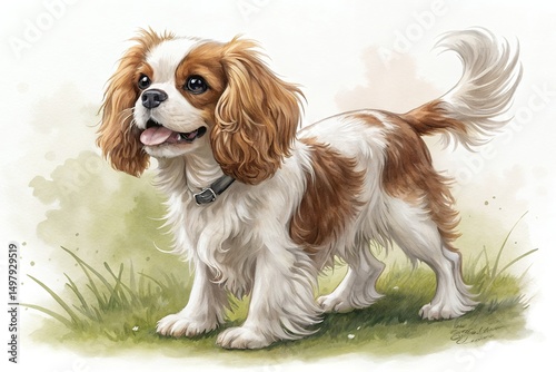 Adorable Cavalier King Charles Spaniel Puppy Dog Illustration