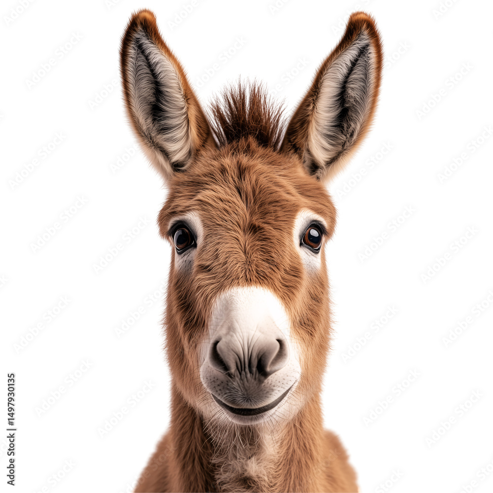 Fototapeta premium portrait of a brown donkey isolated on a transparent background 