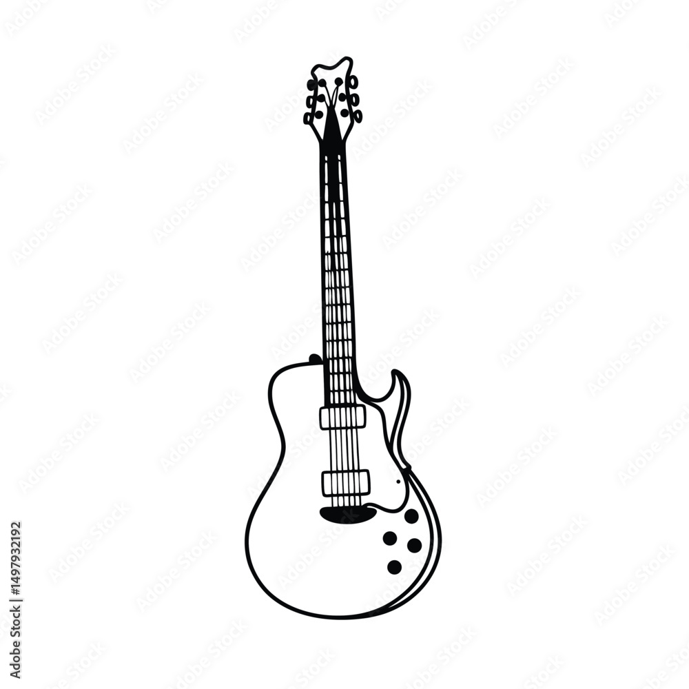Naklejka premium Guitars vector art illustration. Vector guitars on white background. Symbols of classic electric guitars for a store or music application. Electric and acoustic, bass, music instrument. 