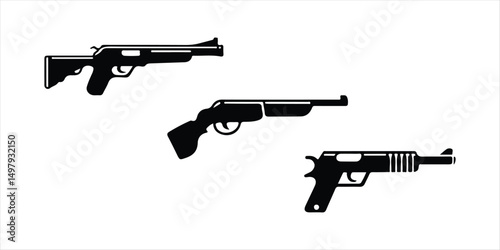 gun vector set hand drawn illustration on white background. shotgun weapon silhouette vector icon.