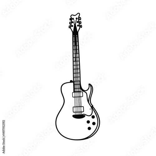 Guitars vector art illustration. Vector guitars on white background. Symbols of classic electric guitars for a store or music application. Electric and acoustic, bass,  music instrument.
