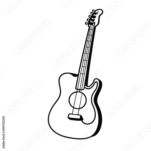 Guitars vector art illustration. Vector guitars on white background. Symbols of classic electric guitars for a store or music application. Electric and acoustic, bass,  music instrument.
