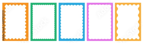 Wavy frame border set. Retro scallop shape line. Vector fun abstract rectangles.