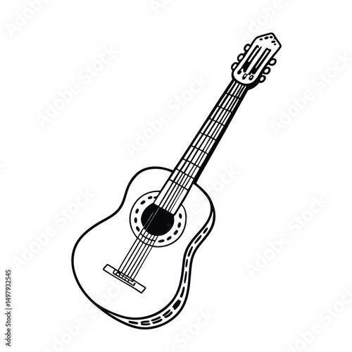 Guitars vector art illustration. Vector guitars on white background. Symbols of classic electric guitars for a store or music application. Electric and acoustic, bass,  music instrument.
