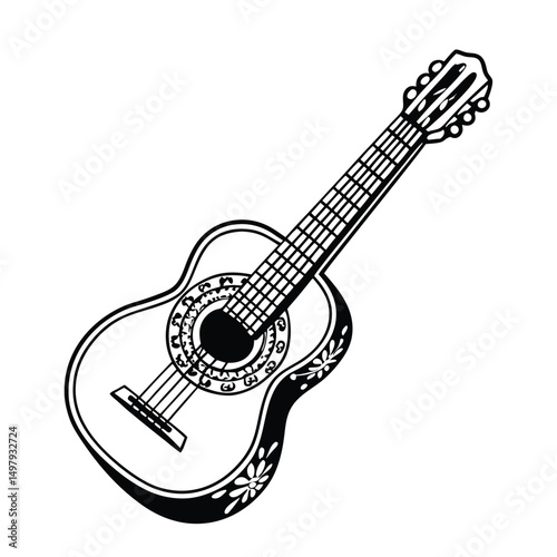 Guitars vector art illustration. Vector guitars on white background. Symbols of classic electric guitars for a store or music application. Electric and acoustic, bass,  music instrument.
