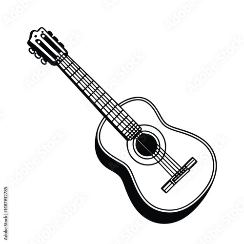Guitars vector art illustration. Vector guitars on white background. Symbols of classic electric guitars for a store or music application. Electric and acoustic, bass,  music instrument.
