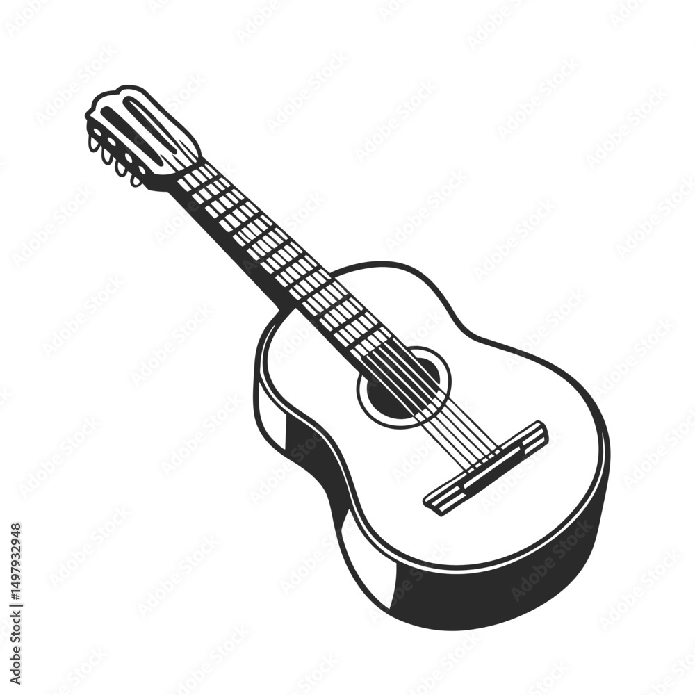 Fototapeta premium Guitars vector art illustration. Vector guitars on white background. Symbols of classic electric guitars for a store or music application. Electric and acoustic, bass, music instrument. 