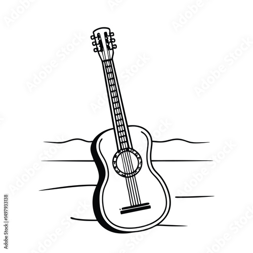 Guitars vector art illustration. Vector guitars on white background. Symbols of classic electric guitars for a store or music application. Electric and acoustic, bass,  music instrument.
