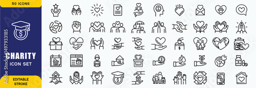 Charity  line icons  set. Editable stroke.