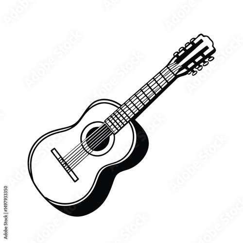 Guitars vector art illustration. Vector guitars on white background. Symbols of classic electric guitars for a store or music application. Electric and acoustic, bass,  music instrument.
