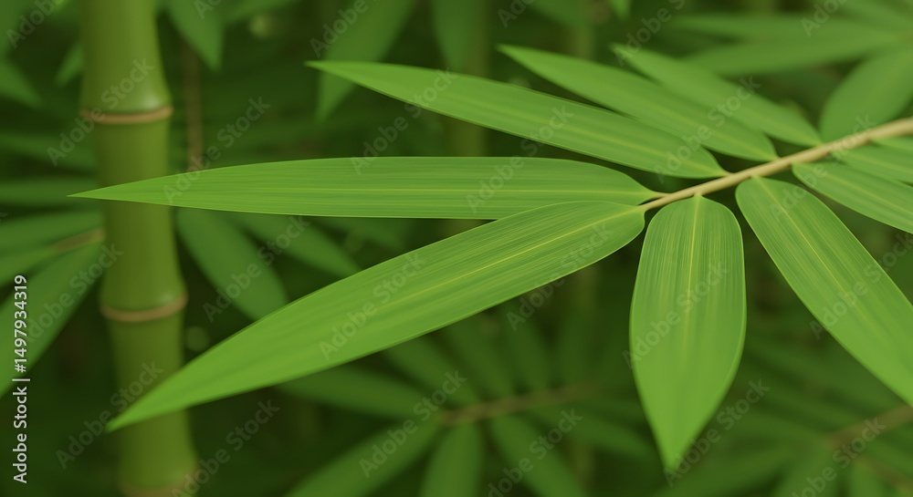 Obraz premium Professional Close up of Fresh Green Bamboo Leaves for Sustainable Material and Environmental Brand Marketing