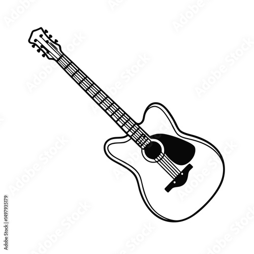 Guitars vector art illustration. Vector guitars on white background. Symbols of classic electric guitars for a store or music application. Electric and acoustic, bass,  music instrument.

