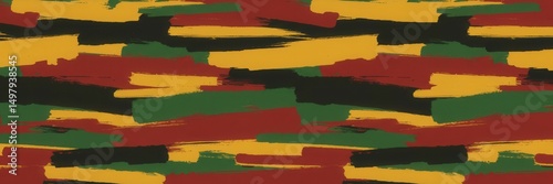 Pan-African abstract pattern background with red yellow green black brush strokes, cultural unity symbol, perfect for Black History Month, Juneteenth, Kwanzaa