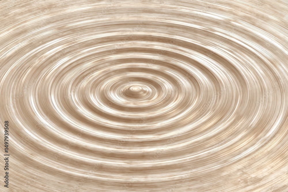 Fototapeta premium Abstract ripple effect background with concentric circles and radial pattern, beige and white color palette, textured surface, symmetrical design and minimalist concept.
