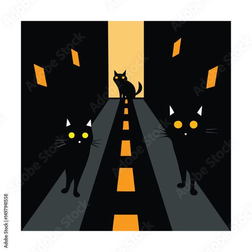 black cats crossing dark alley (3).eps