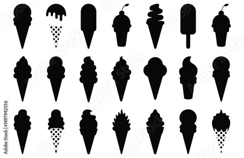 Set of modern ice cream silhouettes black vector art

