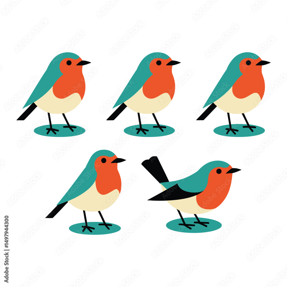 Fototapeta premium Set of robin bird vector artwork illustrations