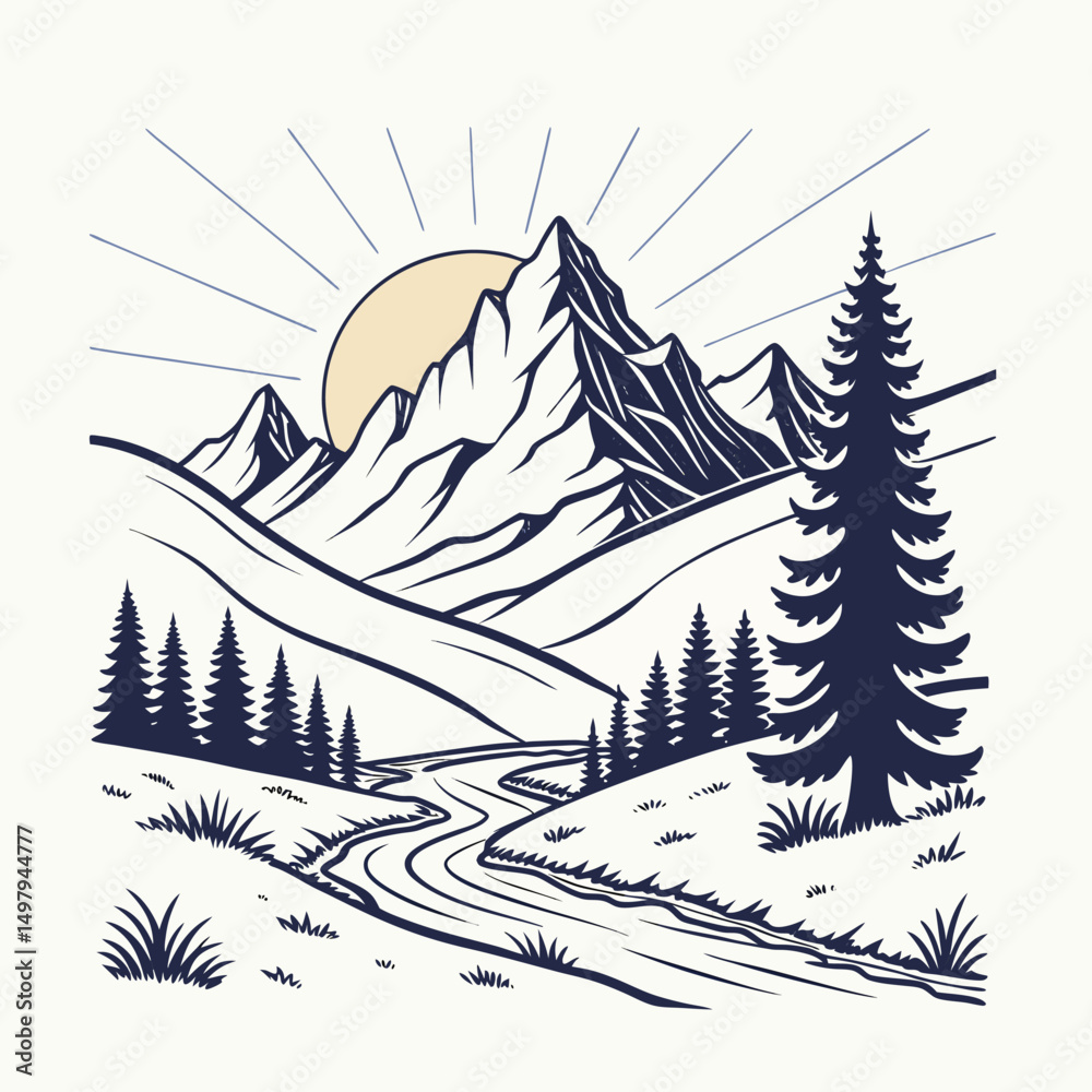 Fototapeta premium winter landscape with mountain and trees
