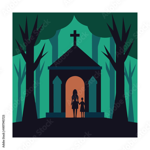 family crypt in woods.eps
