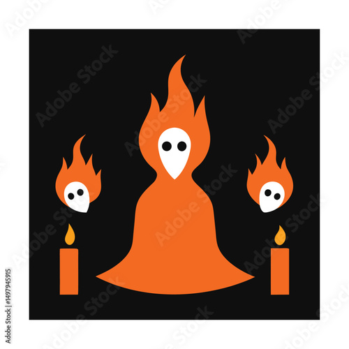 flames lighting ghostly figures.eps