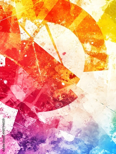Abstract watercolor painting with vibrant colors and geometric shapes creating a dynamic composition