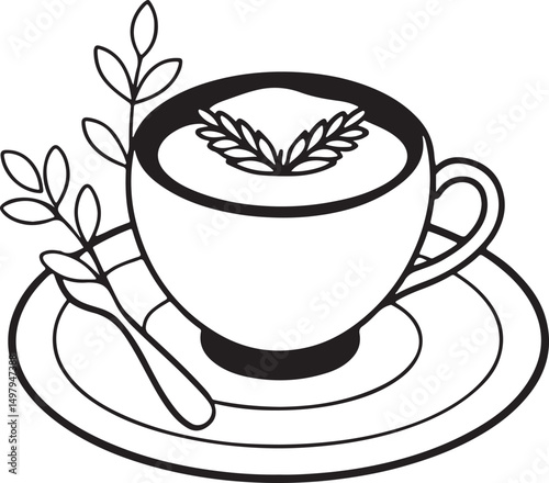 Black and white coffee cup sketch with warm steam, ideal for cozy and warm branding