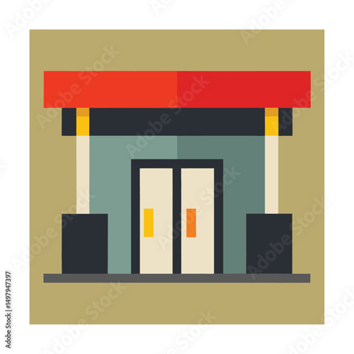 gas station with boarded up doors  .eps