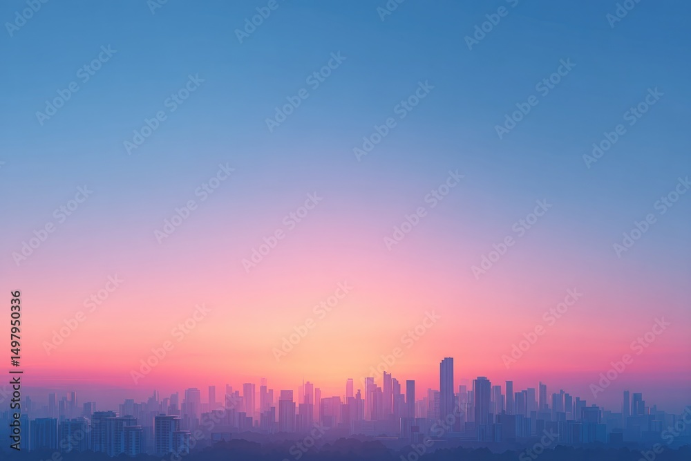 Fototapeta premium minimalistic cityscape with modern skyline at urban sunset focus on sleek architectural lines leaving generous copy